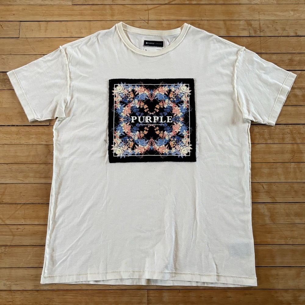PURPLE Brand True Vine T-Shirt Mens L Designer Floral Patch Off White